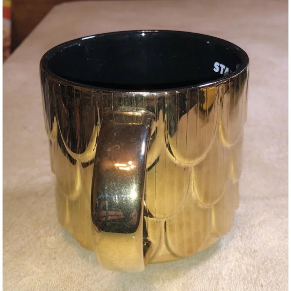 2019 Starbucks Mug Ceramic Gold Mermaid Scales Scalloped Coffee Mug 14oz Cup - Picture 3 of 7